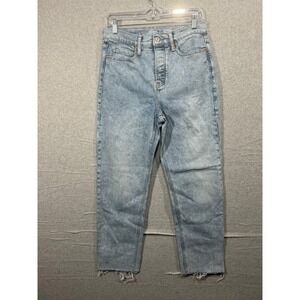 Old Navy Sky Hi Straight Jeans Frayed Hem Light Wash Denim Size‎ 6